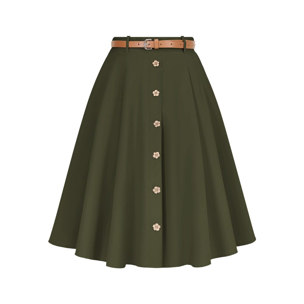 1114 Pleated Skirt A Line Midi Skirts Fall High Waist 1950s Skirt 2025
